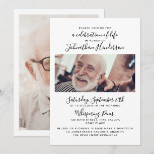Invitation Célébration de la vie/Funérailles/Mémorial en 2 ph