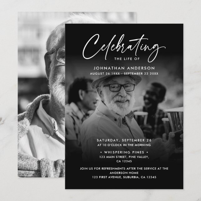 Invitation Célébration de la vie/Funérailles/Mémorial en 2 ph (Devant / Derrière)