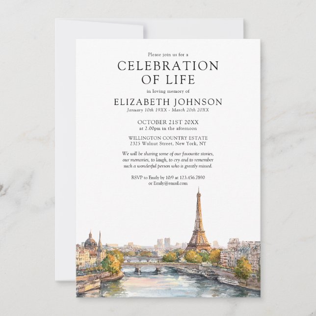 Invitation Célébration de la vie funérailles mémorial Paris F (Devant)