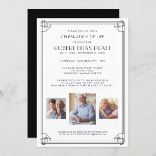 Invitation Célébration de la vie Funérailles Noir Blanc 3 Pho