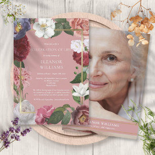 Invitation Célébration de la vie Funérailles Rose rose floral