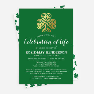 Invitation Célébration de la vie   Funérailles Shamrocks celt