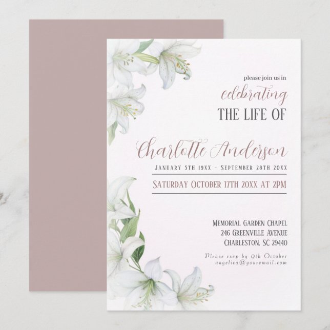 Invitation Célébration de la vie funéraire (Devant / Derrière)