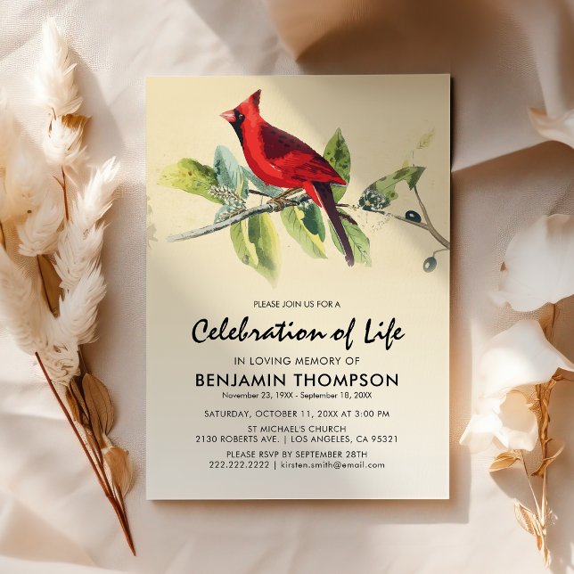 Invitation Célébration de la vie funéraire Cardinal Rouge (Créateur téléchargé)