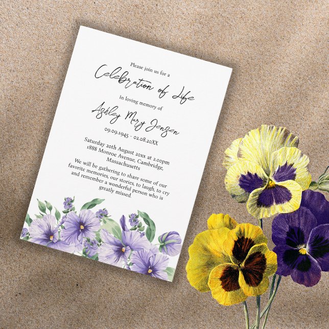 Invitation Célébration de la vie funéraire de la pensée (Créateur téléchargé)