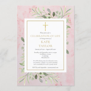 Invitation Célébration de la vie funéraire de la verdure rose
