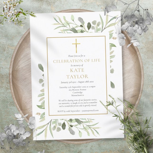 Invitation Célébration de la vie funéraire de verdure élégant (Elegant Greenery Celebration of Life Funeral Invitation)