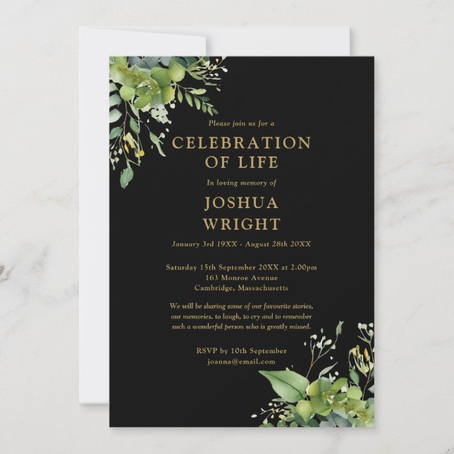 Invitation Célébration De La Vie Funéraire D'eucalyptus Verdu (Devant)
