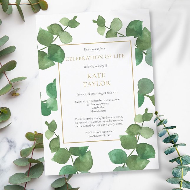 Invitation Célébration de la vie funéraire d'eucalyptus verdu (Créateur téléchargé)