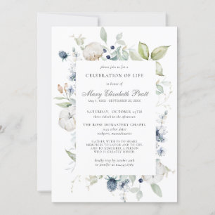 Invitation Célébration de la vie funéraire Dusty Blue Floral