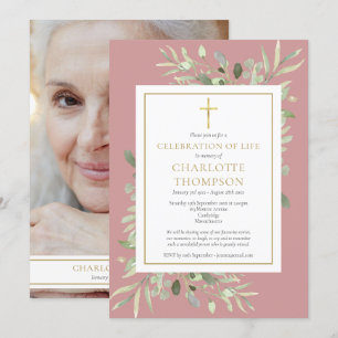 Invitation Célébration de la vie funéraire Dusty Rose Photo