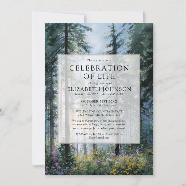 Invitation Célébration de la vie funéraire en forêt florale (Devant)