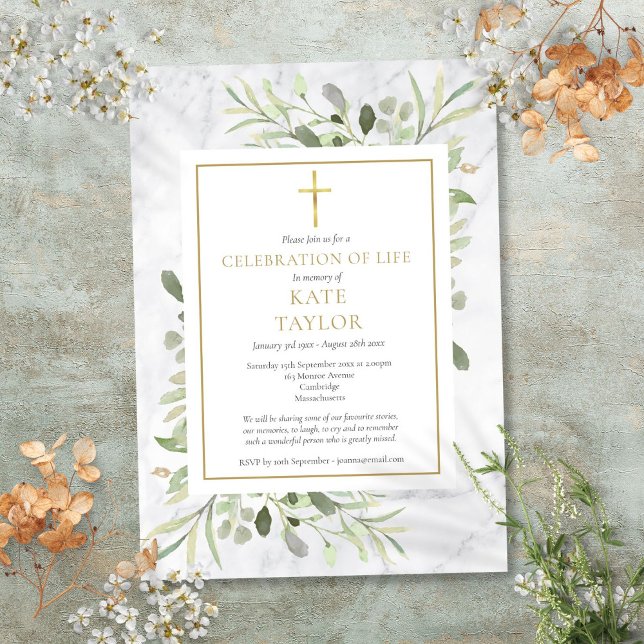 Invitation Célébration de la vie funéraire en marbre élégant (Elegant Marble Celebration of Life Funeral Invitation)