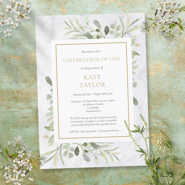 Invitation Célébration de la vie funéraire en marbre naturel  (Créateur téléchargé)