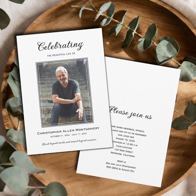Invitation Célébration de la vie funéraire mémorial (Celebration of Life photo funeral memorial invitations, PRINTED and/or INSTANT DOWNLOAD)