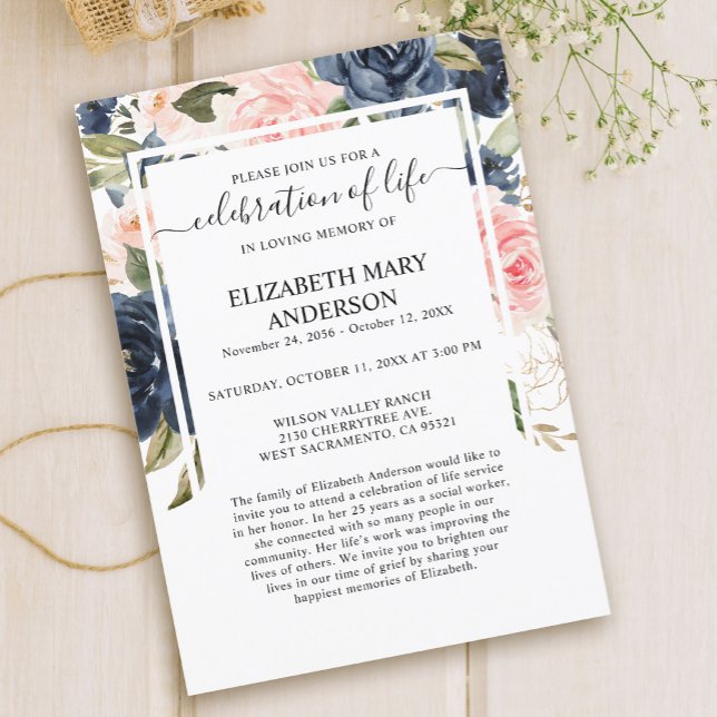 Invitation Célébration de la vie funéraire Memorial Marine ro (Créateur téléchargé)