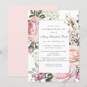 Invitation Célébration de la vie funéraire Mémorial rose Flor