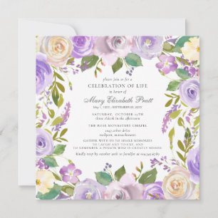 Invitation Célébration de la vie funéraire Mémorial violet fl
