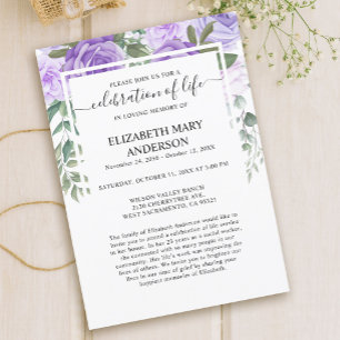 Invitation Célébration de la vie funéraire Mémorial violet fl