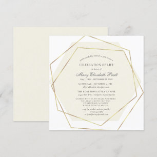 Invitation Célébration de la vie Funéraire Or Cadre géométriq