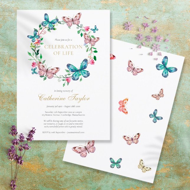 Invitation Célébration de la vie funéraire papillon floral (Créateur téléchargé)