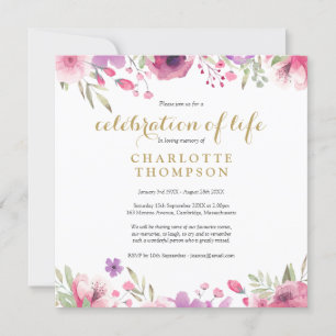 Invitation Célébration de la vie funéraire photo florale