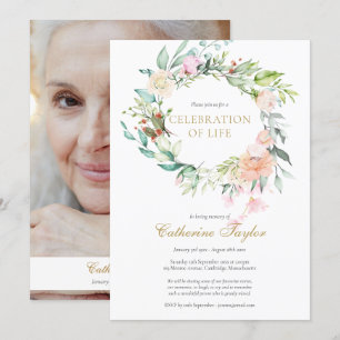 Invitation Célébration de la vie funéraire photo florale de r