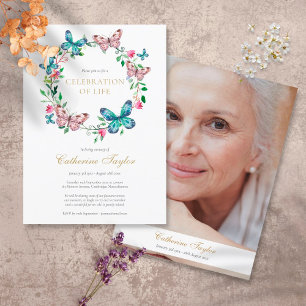 Invitation Célébration de la vie funéraire photo florale papi