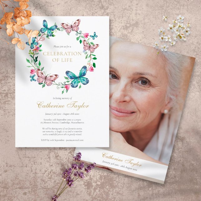 Invitation Célébration de la vie funéraire photo florale papi (Créateur téléchargé)