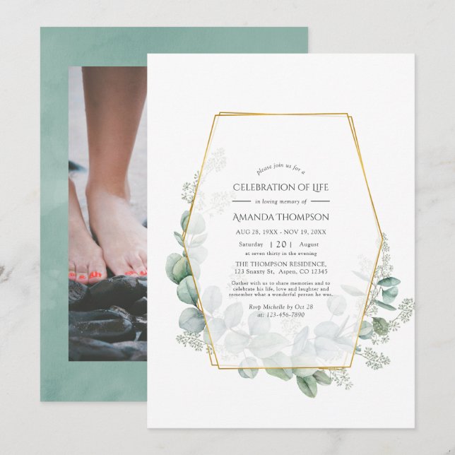 Invitation Célébration de la vie géométrique d'eucalyptus Pho (Devant / Derrière)