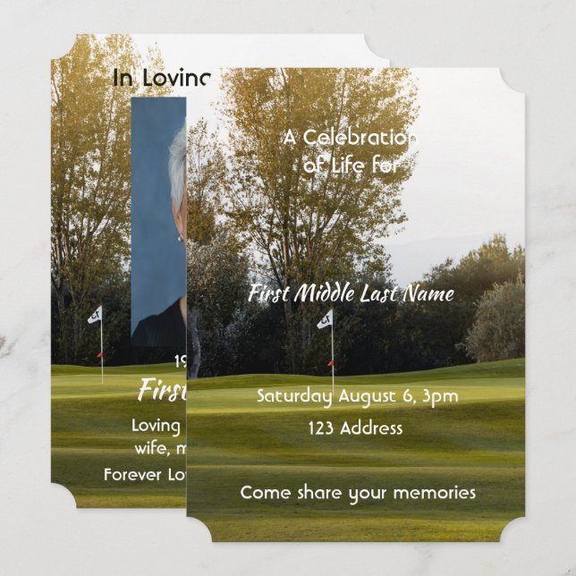 Invitation Célébration de la vie  Golfeur Terrain de golf Gol (Devant / Derrière)