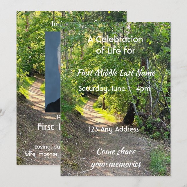 Invitation Célébration de la vie invit chemin sentier forêt a (Devant / Derrière)