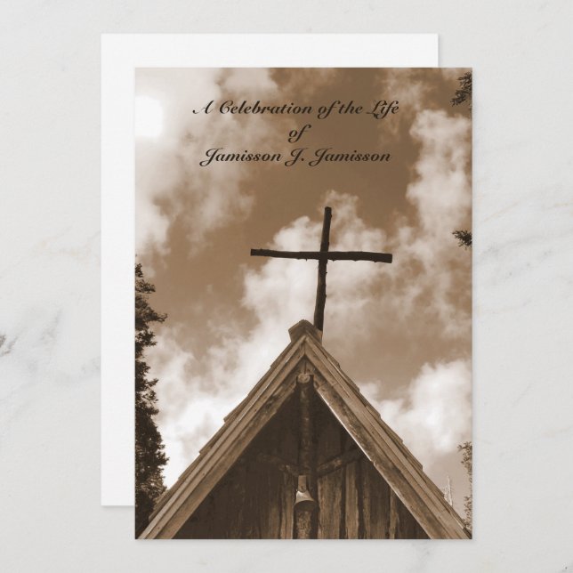 Invitation Célébration de la vie Invitation, Vieille église,  (Devant / Derrière)