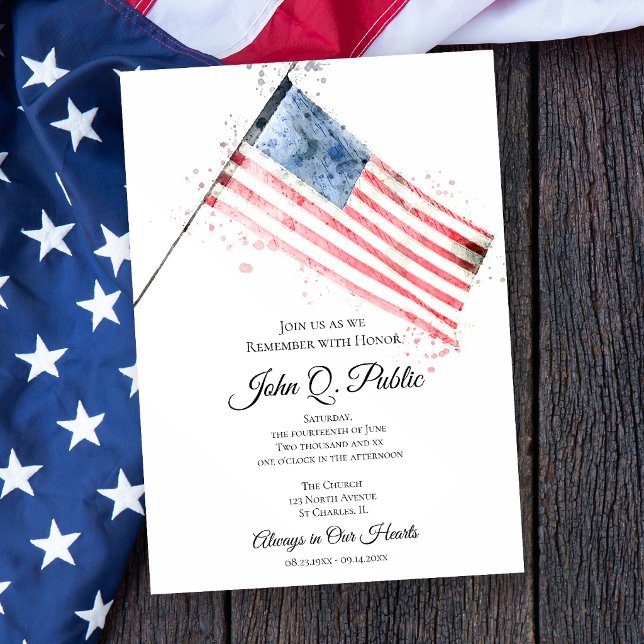 Invitation Célébration de la vie mémorial du drapeau américai (Créateur téléchargé)