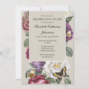 Invitation Célébration De La Vie Mémorial Florale Papillon