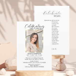 Invitation Célébration de la vie Mémorial Gold Photo & Poem