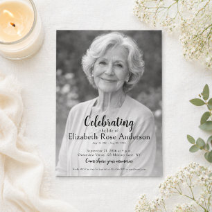Invitation Célébration de la vie mémorial photo noir blanc