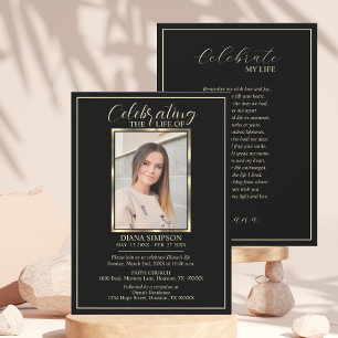 Invitation Célébration de la vie Mémorial photo noir et poème