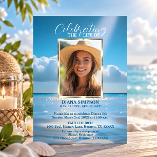 Invitation Célébration de la vie Mémorial Plage Océan & Poème