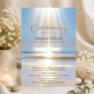 Invitation Célébration de la vie Mémorial Plage Océan & Poème