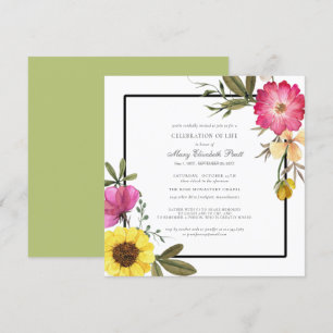 Invitation Célébration de la vie Moderne Boho rose jaune Flor