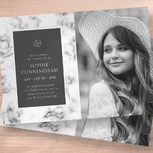 Invitation Célébration de la vie Moderne Elégant Marbre Photo