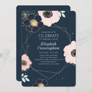 Invitation Célébration De La Vie Moderne Emboss Floral Géomét