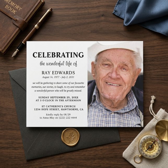 Invitation Célébration de la vie moderne et propre Funéraille (Créateur téléchargé)