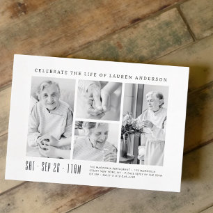 Invitation Célébration de la vie Moderne Simple 4 Photo Colla