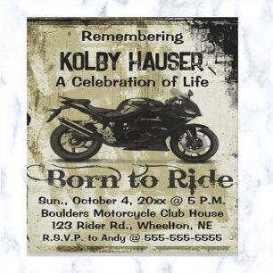 Invitation Célébration de la vie modifiable de moto