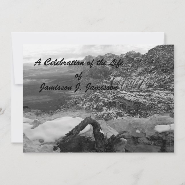 Invitation Célébration de la vie Neige d'hiver noire blanche (Devant)