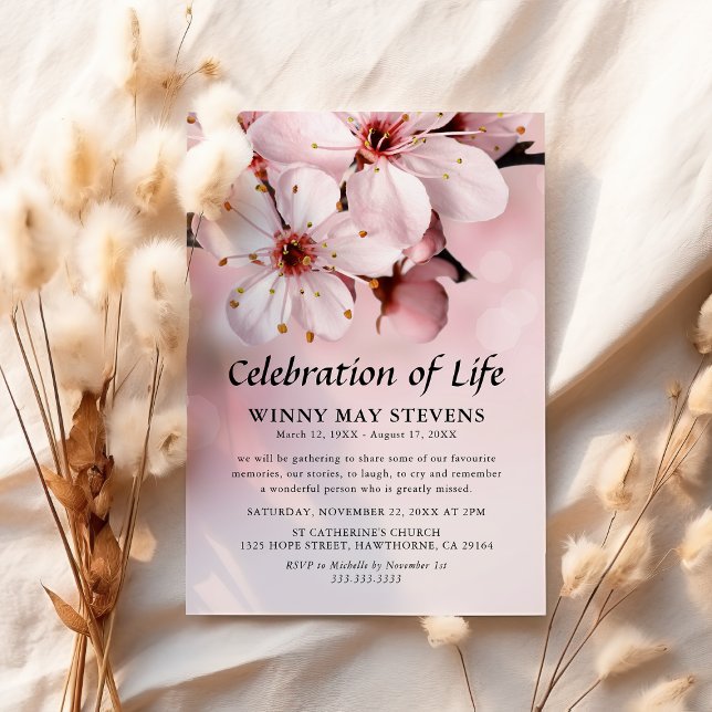 Invitation Célébration de la vie | Obsèques Fleur de Cerisier (Créateur téléchargé)