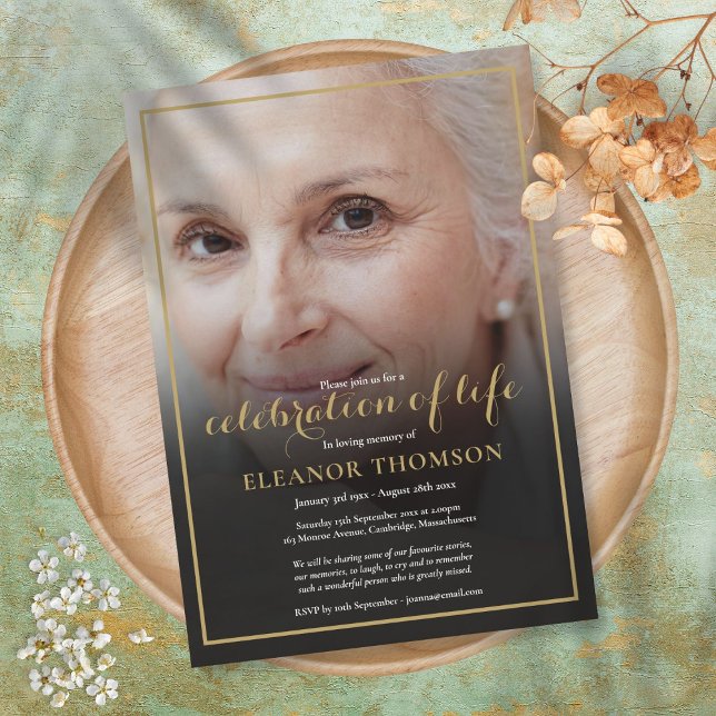 Invitation Célébration de la vie par photo de funérailles élé (Elegant Funeral Photo Celebration of Life Invitation)