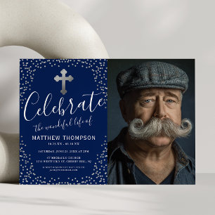 Invitation Célébration de la vie Photo Bleu Argent